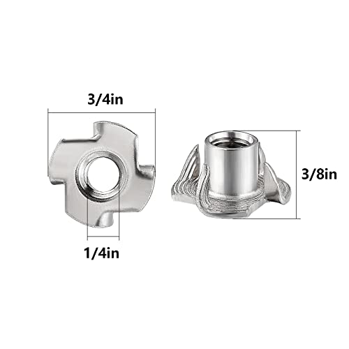 Wensilon 100pcs 1/4"-20 T-nut 304 Stainless Steel Four-jaw - for Home, Hotel Outdoor Threaded Insertion - Image 2