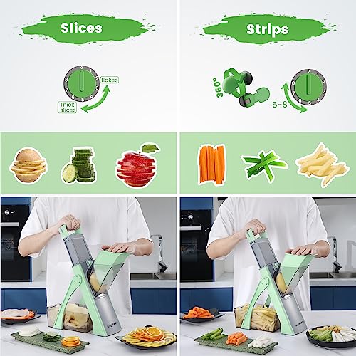 SupMaKin Upgrade Safe Mandoline Slicer for Kitchen, SupMaKin Bigger Entrance Vegetable Food Slice Potato Slicer Chopper, Adjustable Thickness Multi Mandolin, Julienne + Dicer Kitchen Must Haves Green - Image 3