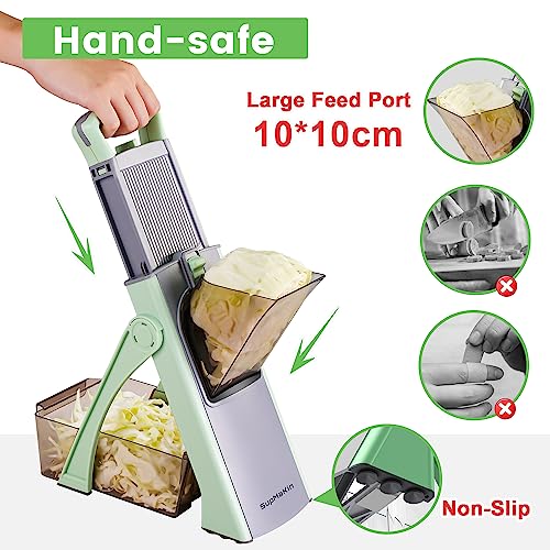 SupMaKin Upgrade Safe Mandoline Slicer for Kitchen, SupMaKin Bigger Entrance Vegetable Food Slice Potato Slicer Chopper, Adjustable Thickness Multi Mandolin, Julienne + Dicer Kitchen Must Haves Green - Image 2