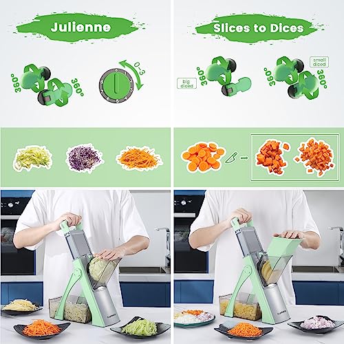 SupMaKin Upgrade Safe Mandoline Slicer for Kitchen, SupMaKin Bigger Entrance Vegetable Food Slice Potato Slicer Chopper, Adjustable Thickness Multi Mandolin, Julienne + Dicer Kitchen Must Haves Green - Image 5