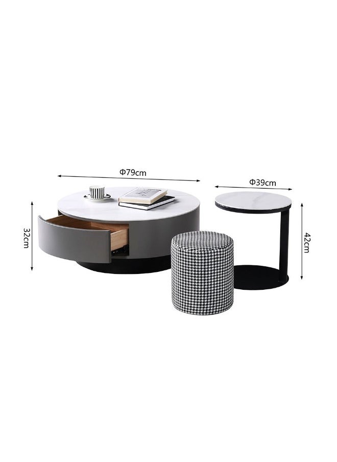 DANUBE HOME Velarion Set Of 2 Round Coffee Table With Stool Multifunctional Table Space Saving Center Table Modern Design Furniture For Home Living Room - White/Grey  - Image 1