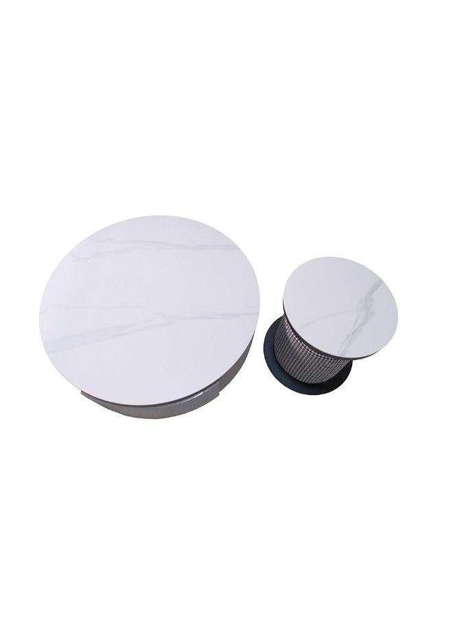 DANUBE HOME - Velarion Set Of 2 Round Coffee Table With Stool Multifunctional Table Space Saving Center Table Modern Design Furniture For Home Living Room - White/Grey - Image 1