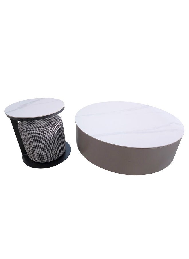 Velarion Set Of 2 Round Coffee Table With Stool Multifunctional Table Space Saving Center Table Modern Design Furniture For Home Living Room - White/Grey - pzsku/Z50EADBC643B6595FAA56Z/45/_/1731934203/1d019217-71a0-4d05-8675-68fd0d4df62e