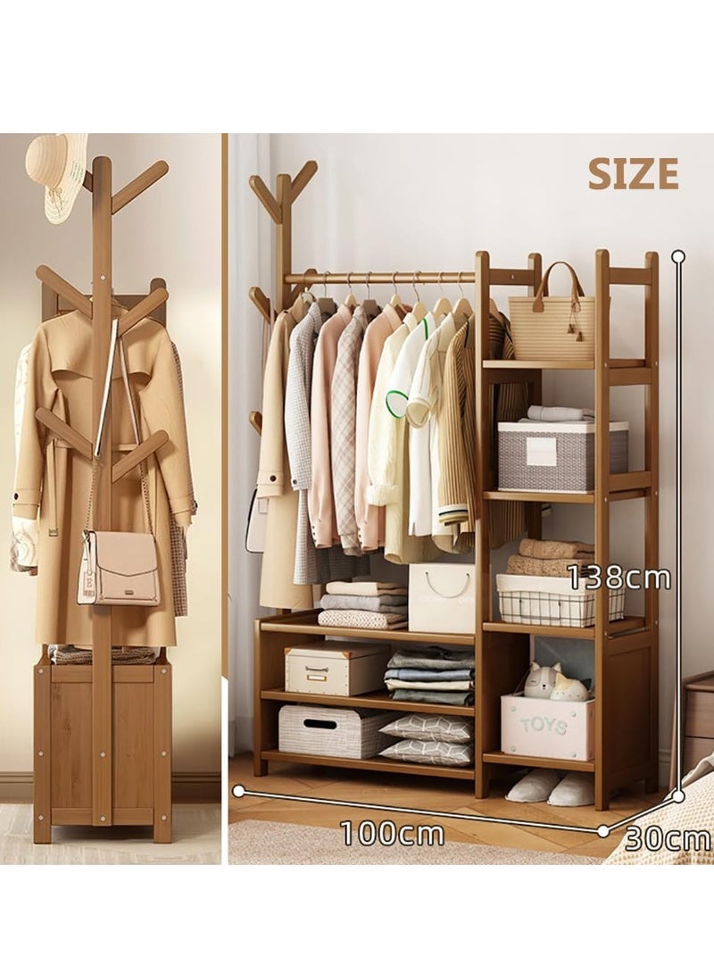 Bamboo Clothing Rack Garment Rack Standing Coat Rack with 6 Hooks Portable Wardrobe Closet Organizer for Livingroom Bedroom  - Image 2