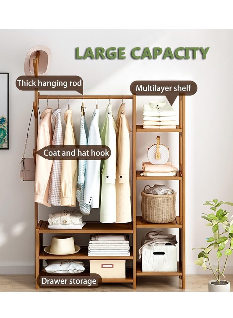 Bamboo Clothing Rack Garment Rack Standing Coat Rack with 6 Hooks Portable Wardrobe Closet Organizer for Livingroom Bedroom  - Image 4