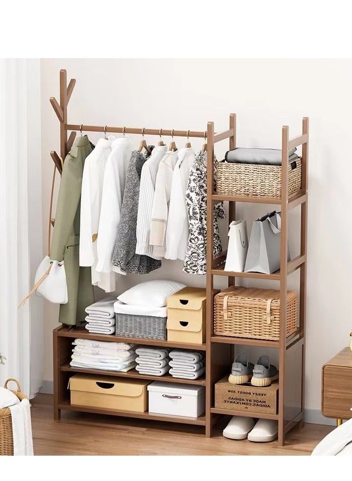 Bamboo Clothing Rack Garment Rack Standing Coat Rack with 6 Hooks Portable Wardrobe Closet Organizer for Livingroom Bedroom  - Image 1