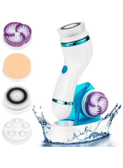 4 in 1 Facial Cleansing Brush - Rechargeable Facial Brush Set - IPX65 Waterproof Electric Facial Cleanser for Deep Cleansing, Exfoliation, Blackhead Removal