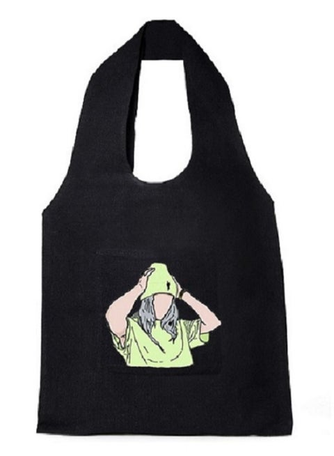 Tote Bag Black Canvas Cotton Oval Hand /35*40cm