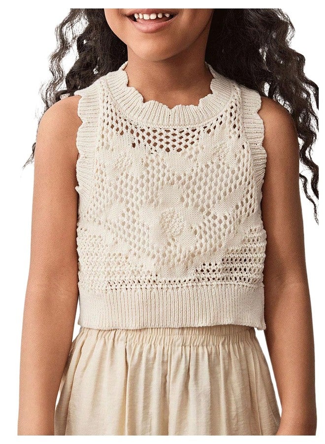 ميك ميشيك بلوزة كروشيه صيفية للبنات من MakeMeChic، بدون أكمام، قصيرة ولطيفة، لون مشمشي، مقاس 6 سنوات - Image 1