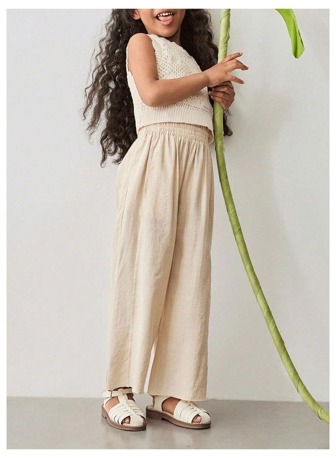 ميك ميشيك بلوزة كروشيه صيفية للبنات من MakeMeChic، بدون أكمام، قصيرة ولطيفة، لون مشمشي، مقاس 6 سنوات - Image 3