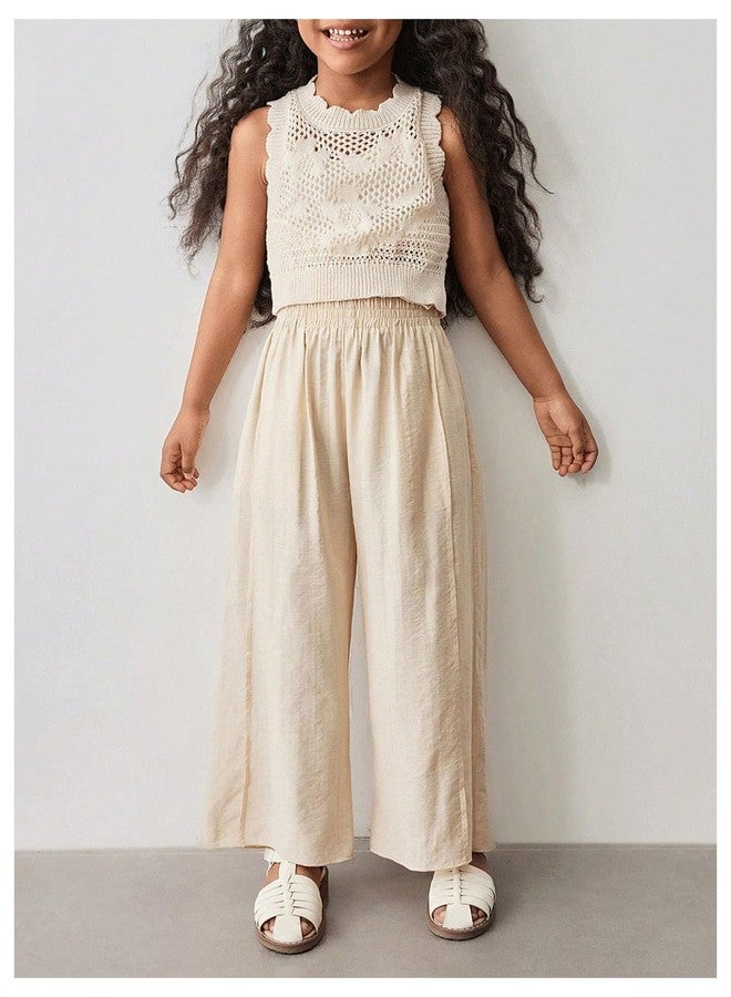 ميك ميشيك بلوزة كروشيه صيفية للبنات من MakeMeChic، بدون أكمام، قصيرة ولطيفة، لون مشمشي، مقاس 6 سنوات - Image 5