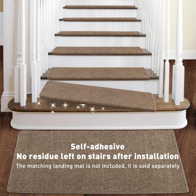PURE ERA Bullnose Carpet Stair Treads Set Tape Free Non-Slip Indoor Stair Protectors Pet Friendly Rugs Covers Soft Skid Resistant Washable Reusable 9.5" x 30"(14 Pieces, Camel Brown) - Image 4