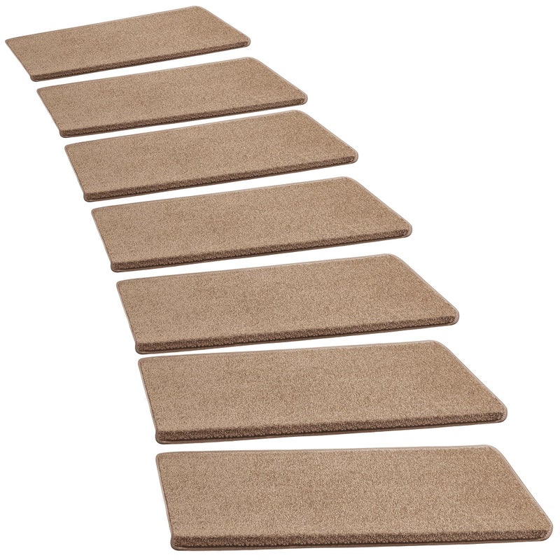 PURE ERA Bullnose Carpet Stair Treads Set Tape Free Non-Slip Indoor Stair Protectors Pet Friendly Rugs Covers Soft Skid Resistant Washable Reusable 9.5" x 30"(14 Pieces, Camel Brown) - Image 1