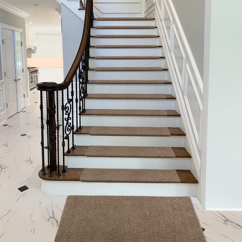 PURE ERA Bullnose Carpet Stair Treads Set Tape Free Non-Slip Indoor Stair Protectors Pet Friendly Rugs Covers Soft Skid Resistant Washable Reusable 9.5" x 30"(14 Pieces, Camel Brown) - Image 3