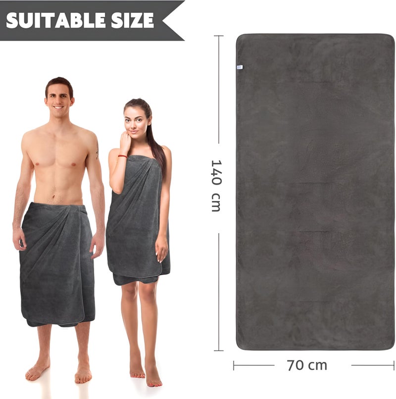 MAXOSHINE Microfiber Bath Towel/Hair Wrap Combo-Soft Super Absorbent Towels for Bath with Hook-Quick Dry Towel for Women and Men (1 Bath Towel +1 Hair Wrap Combo-Grey) - Image 5