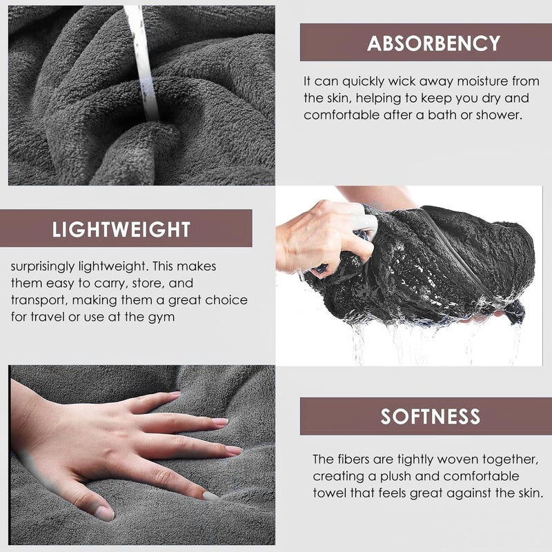 MAXOSHINE Microfiber Bath Towel/Hair Wrap Combo-Soft Super Absorbent Towels for Bath with Hook-Quick Dry Towel for Women and Men (1 Bath Towel +1 Hair Wrap Combo-Grey) - Image 2