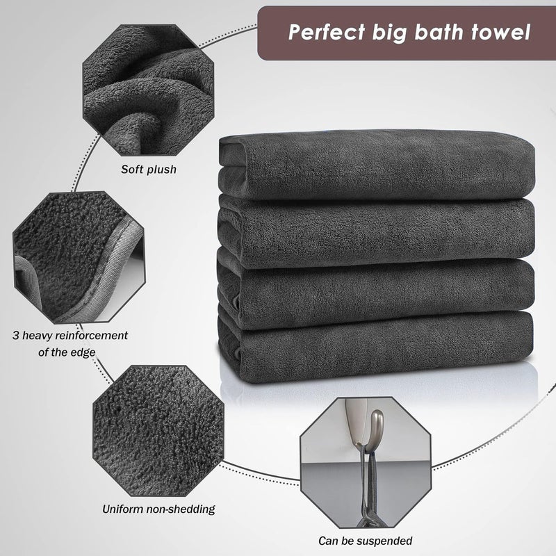 MAXOSHINE Microfiber Bath Towel/Hair Wrap Combo-Soft Super Absorbent Towels for Bath with Hook-Quick Dry Towel for Women and Men (1 Bath Towel +1 Hair Wrap Combo-Grey) - Image 4