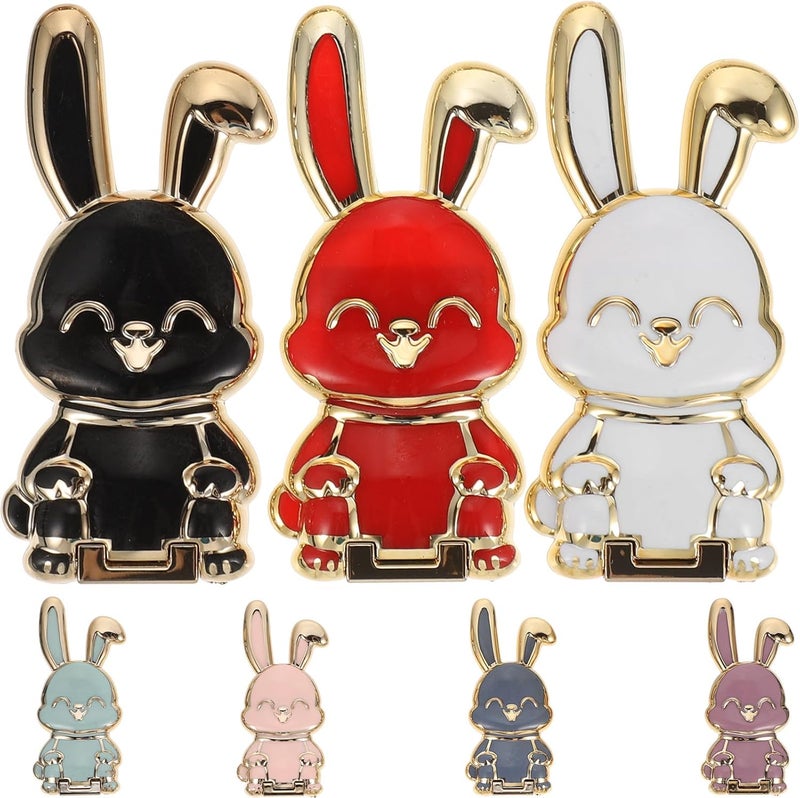 Levemolo 7pcs Multifunctional Rabbit Shape Phone Holder Set, Foldable Cartoon Mobile and Tablet Stand, Colorful Desktop Organizer for Home and Office Use Random Color - Image 1
