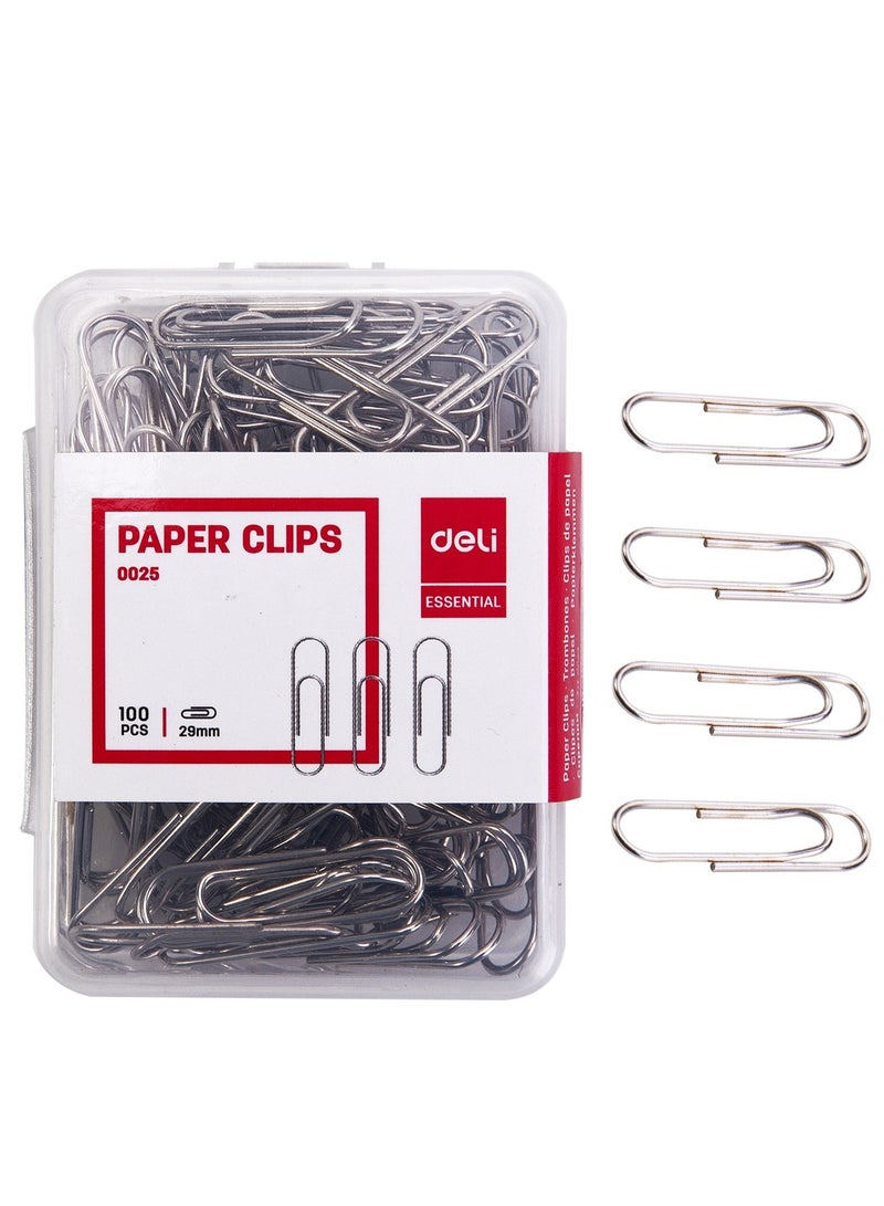 Deli 100-Piece Paper Clips 29mm Medium Size - Image 1