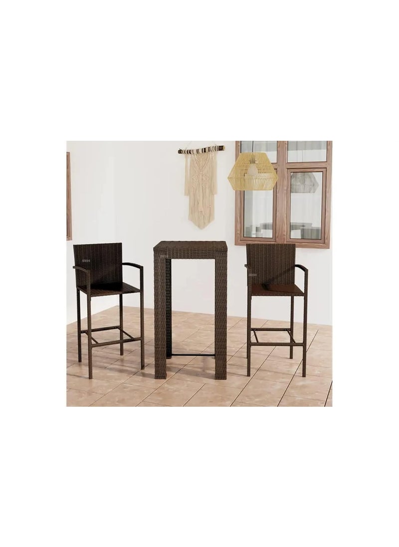 BRISHI BRISHI Outdoor Bar Set Garden Patio Bar Set 12 2 Chairs and Table Set Balcony Bar Table with Stool Set Dark Brown  - Image 1