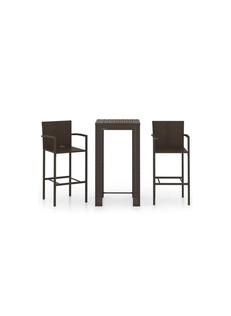 BRISHI BRISHI Outdoor Bar Set Garden Patio Bar Set 12 2 Chairs and Table Set Balcony Bar Table with Stool Set Dark Brown  - Image 2