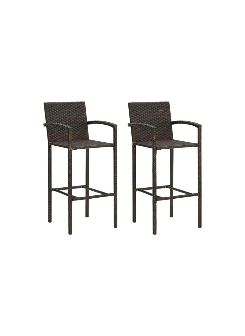 BRISHI BRISHI Outdoor Bar Set Garden Patio Bar Set 12 2 Chairs and Table Set Balcony Bar Table with Stool Set Dark Brown  - Image 3