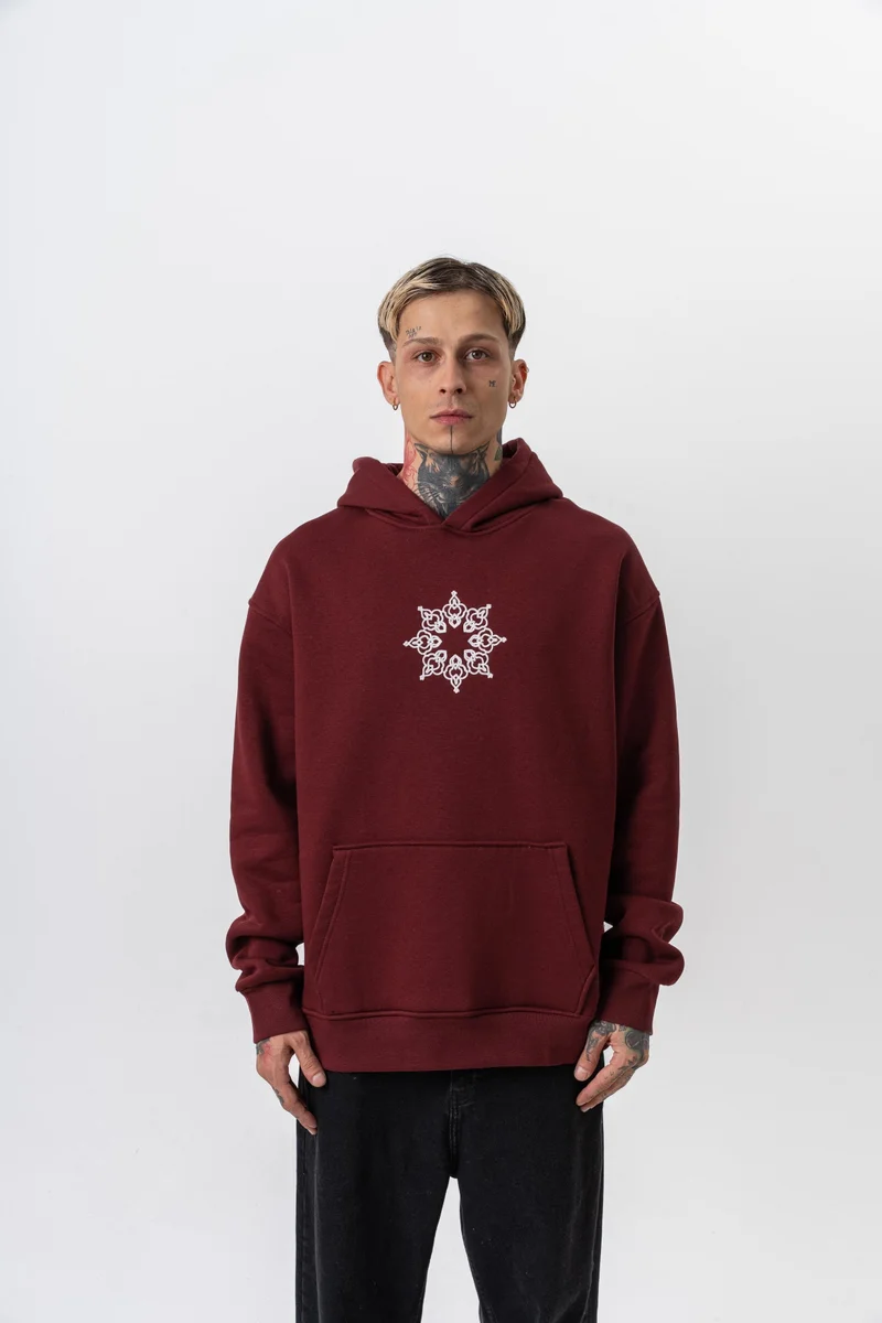 RESPIRE Men's Itsbyzey Embroidered Hooded Oversize Hoodie Bordeaux