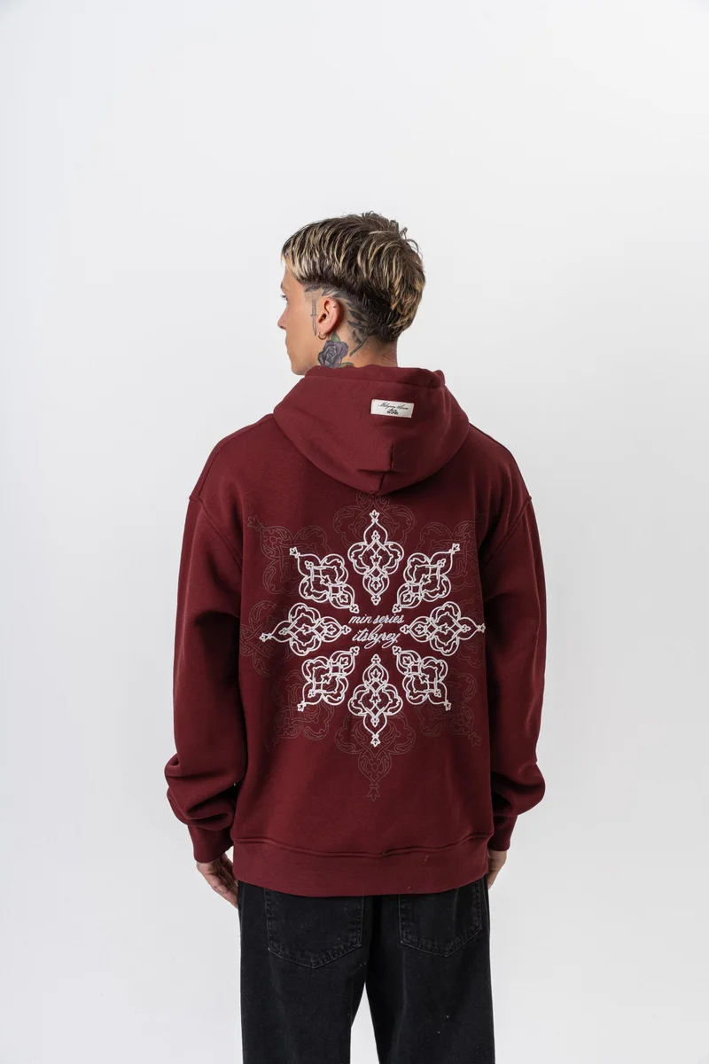 RESPIRE Men's Itsbyzey Embroidered Hooded Oversize Hoodie Bordeaux