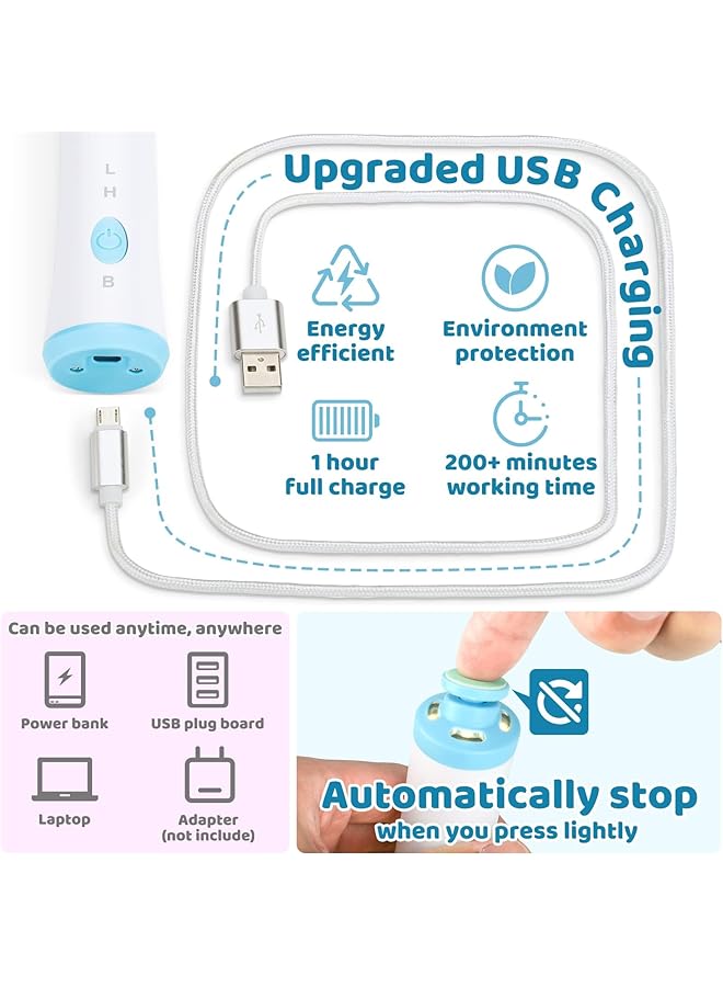 Excefore Baby Electric Nail File Drill 30 In 1 Nail Trimmer Manicure Set Rechargeable Baby Nail Filer With Nail Clippers 4 Led Light Trim Polish Grooming Kit Safe For Infant Kids Women Toes Fingernails Care - Image 4