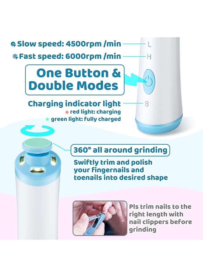 Excefore Baby Electric Nail File Drill 30 In 1 Nail Trimmer Manicure Set Rechargeable Baby Nail Filer With Nail Clippers 4 Led Light Trim Polish Grooming Kit Safe For Infant Kids Women Toes Fingernails Care - Image 3