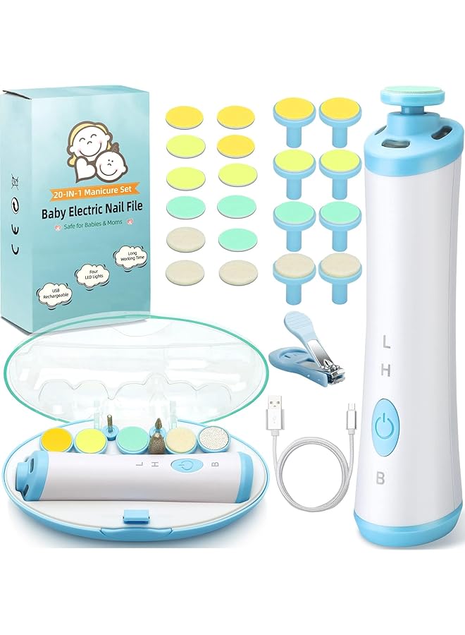 Excefore Baby Electric Nail File Drill 30 In 1 Nail Trimmer Manicure Set Rechargeable Baby Nail Filer With Nail Clippers 4 Led Light Trim Polish Grooming Kit Safe For Infant Kids Women Toes Fingernails Care - Image 1