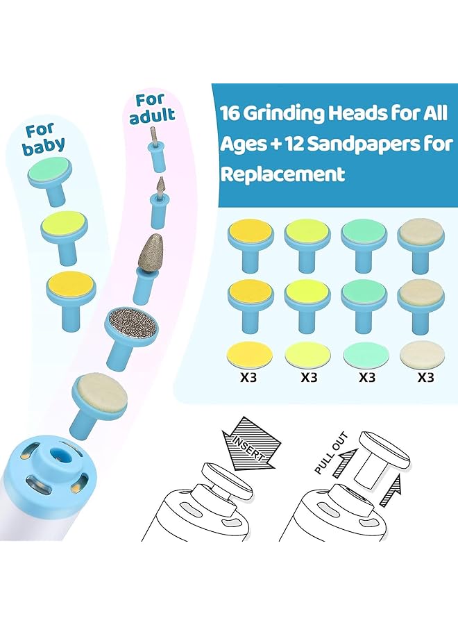 Excefore Baby Electric Nail File Drill 30 In 1 Nail Trimmer Manicure Set Rechargeable Baby Nail Filer With Nail Clippers 4 Led Light Trim Polish Grooming Kit Safe For Infant Kids Women Toes Fingernails Care - Image 2