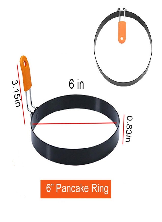 WOWITIS 4 Packs 6 Inch Pancake Ring for Griddle, 6"Omelette Ring for Griddle, Non-stick Stainless Steel Pancake Egg Ring Omelet Mold Pancake Mold Cake Mold Crumpet Circle Silicone Handle Spatula & Oil Brush - Image 5