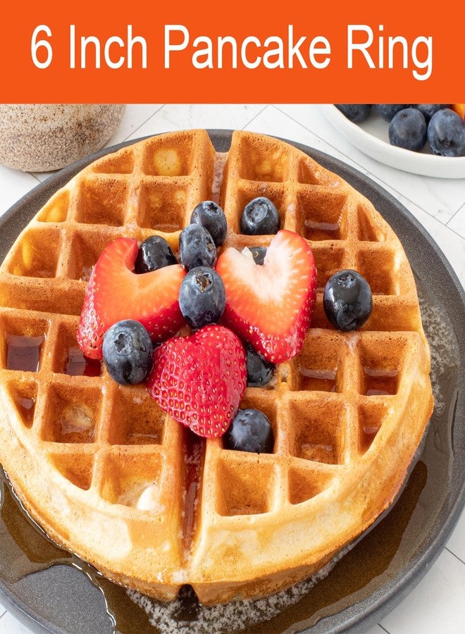 WOWITIS 4 Packs 6 Inch Pancake Ring for Griddle, 6"Omelette Ring for Griddle, Non-stick Stainless Steel Pancake Egg Ring Omelet Mold Pancake Mold Cake Mold Crumpet Circle Silicone Handle Spatula & Oil Brush - Image 2