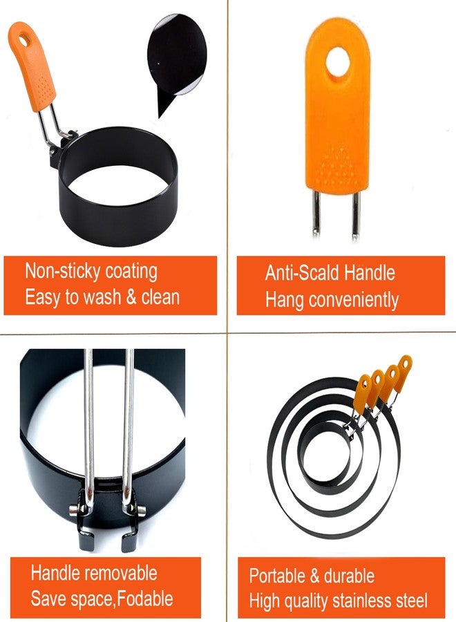 WOWITIS 4 Packs 6 Inch Pancake Ring for Griddle, 6"Omelette Ring for Griddle, Non-stick Stainless Steel Pancake Egg Ring Omelet Mold Pancake Mold Cake Mold Crumpet Circle Silicone Handle Spatula & Oil Brush - Image 4