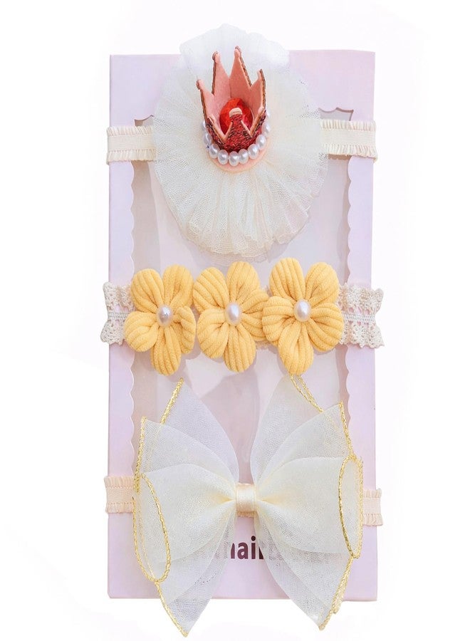 SYGA 3 Pcs Baby Girl Headband Soft Flower Bow Strechable Hairband Suitable For Newborns, Infants, Toddlers And Kids 0-3 Years(Color - 1043,Multicolor) - Image 1