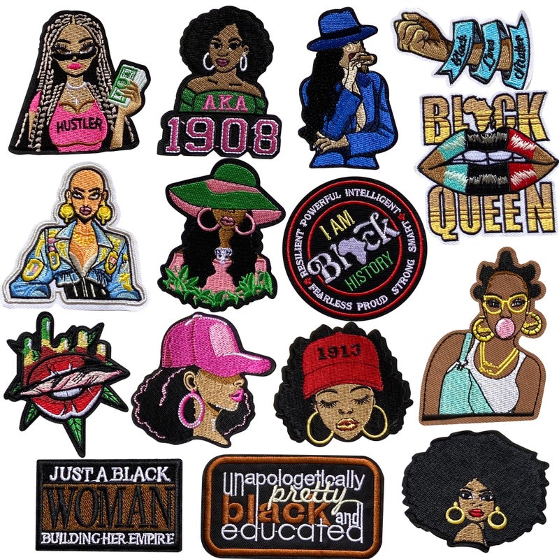 Xyntara 15Pcs Black Girl Iron on Patches, Afro Girl Magic Embroidered Applique Patches for Clothes, Hats, Jeans, Jackets, Backpacks, Dress - Image 1