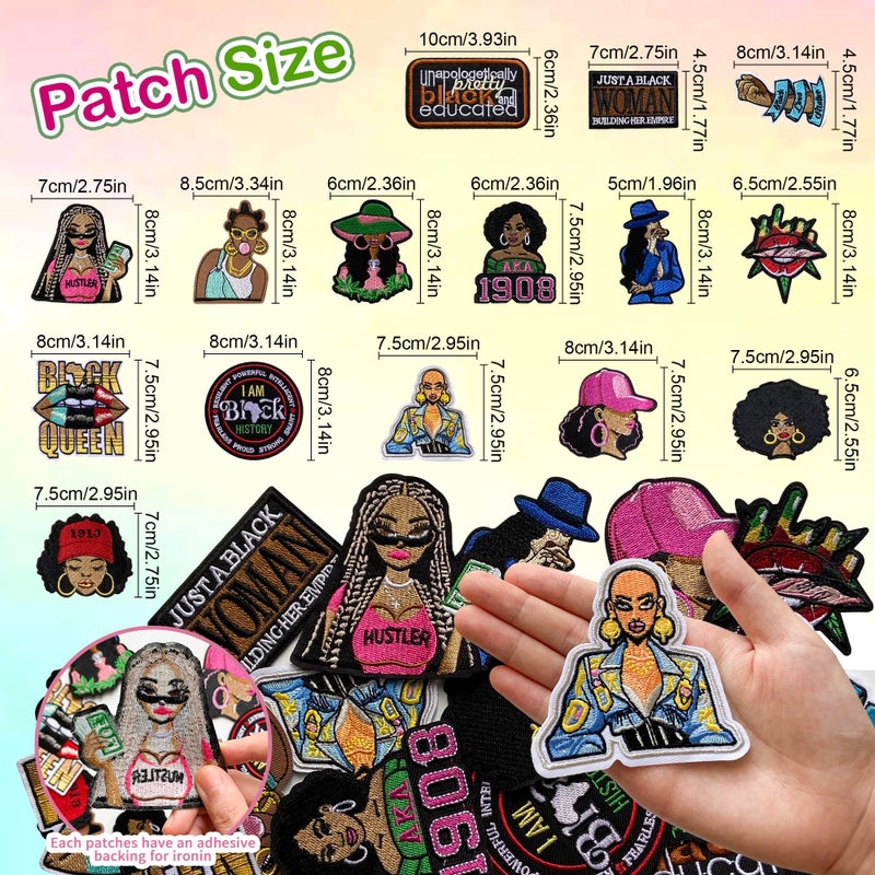 Xyntara 15Pcs Black Girl Iron on Patches, Afro Girl Magic Embroidered Applique Patches for Clothes, Hats, Jeans, Jackets, Backpacks, Dress - Image 3