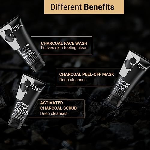 Qraa Men Charcoal Kit : Charcoal Scrub, Face wash & Peel-off Mask For Men - with Essential Oils | For deep cleansing & Glowing Skin | Anti Acne & Blackhead Remover | 100gm X 3 (Pack of 3) - Image 4