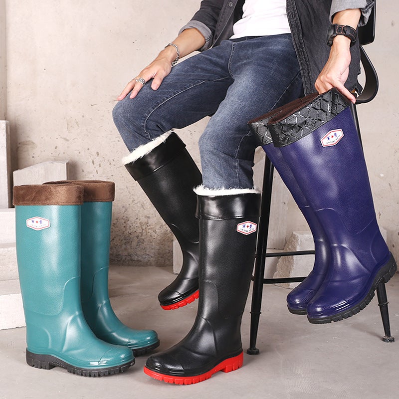 High-Rise Tube Fashion Water Shoes For Construction Site Fishing Wear-Resistant Rain Boots Waterproof Non-Slip Velvet Warm Rain Shoes For Men - Image 4