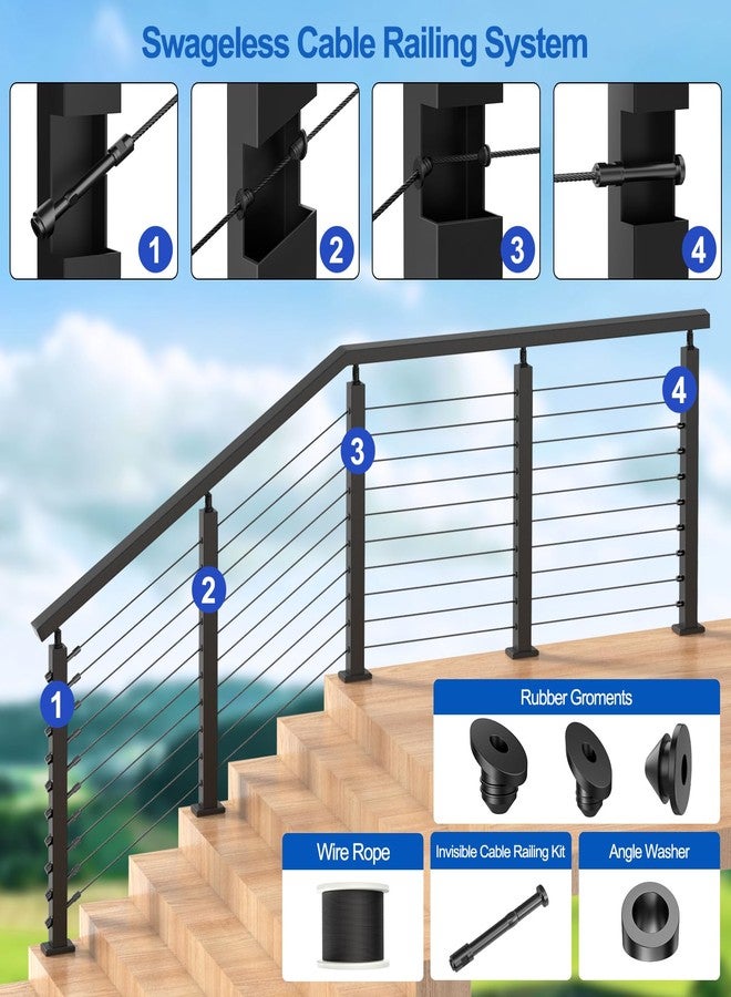 BLIKA [Patent] BLIKA 10 Pack 1/8" Black Swageless Invisible Cable Railing Kits for Deck Stair Railing, T316 Stainless Steel, Swageless Cable Fittings for 2"x2" Wood/Metal Posts, Black Cable Railing Hardware - Image 5