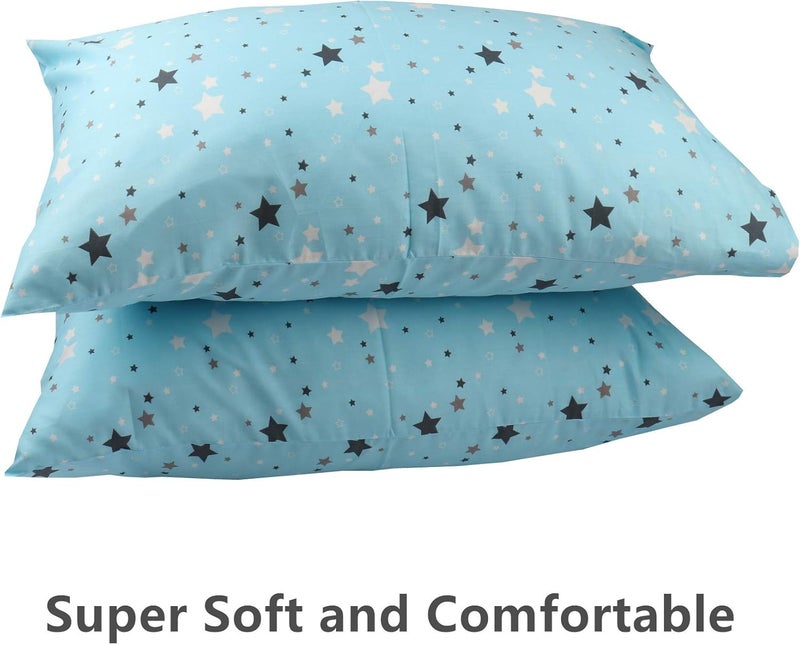 WBYCOTBED 100% Cotton Blue Pillowcases Set, Star Printed Queen Size Pillow Covers with Envelope Closure, 20x30 inches - Image 4