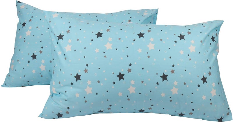 WBYCOTBED 100% Cotton Blue Pillowcases Set, Star Printed Queen Size Pillow Covers with Envelope Closure, 20x30 inches - Image 1