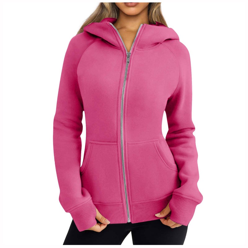 2024 Fall Winter Fashion Hooded Fleece Sweatshirt Women Black - Image 3