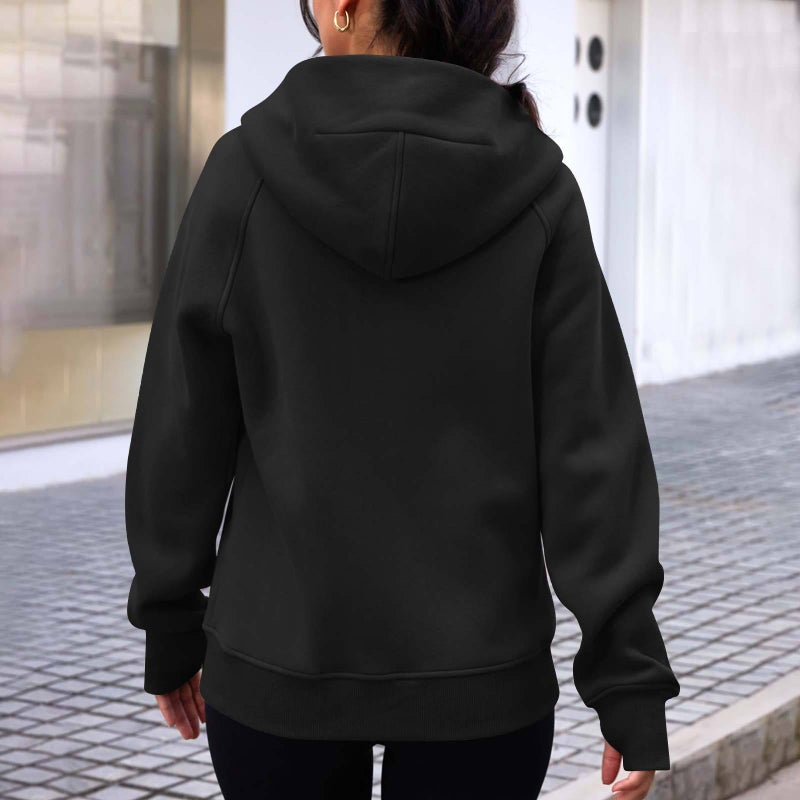 2024 Fall Winter Fashion Hooded Fleece Sweatshirt Women Black - Image 4