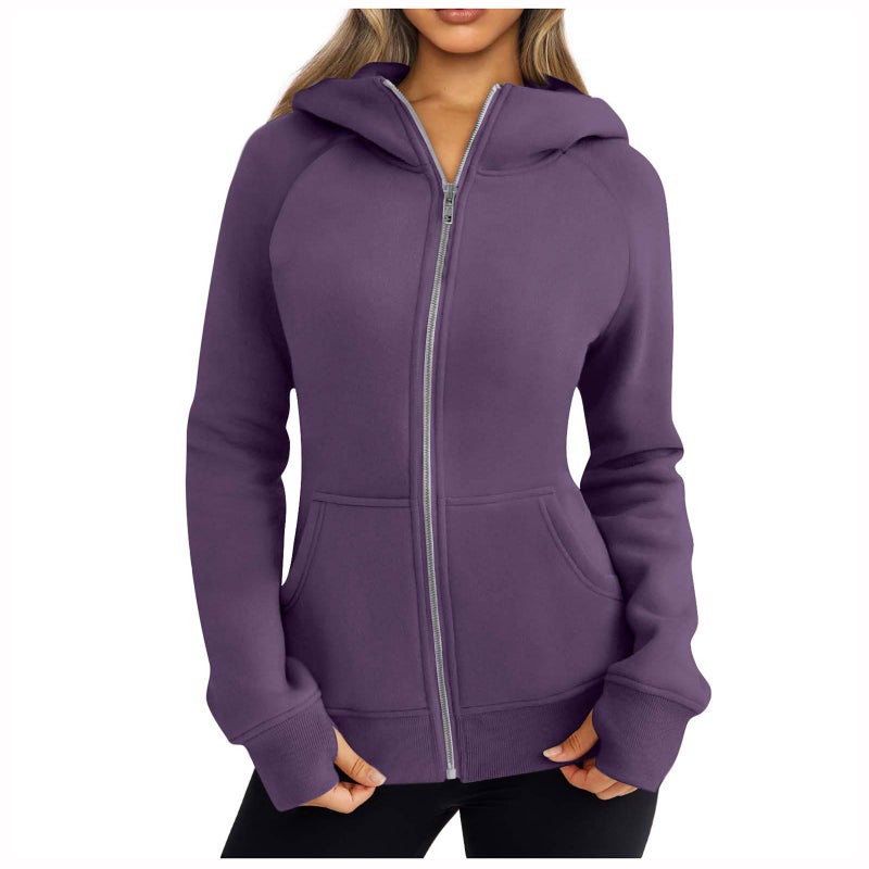 2024 Fall Winter Fashion Hooded Fleece Sweatshirt Women Black - Image 5