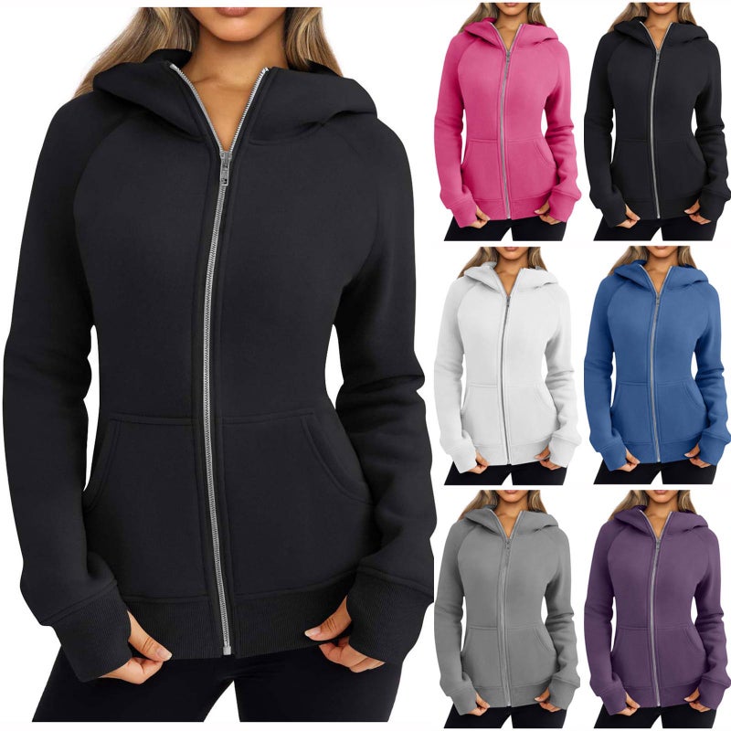 2024 Fall Winter Fashion Hooded Fleece Sweatshirt Women Black - Image 2