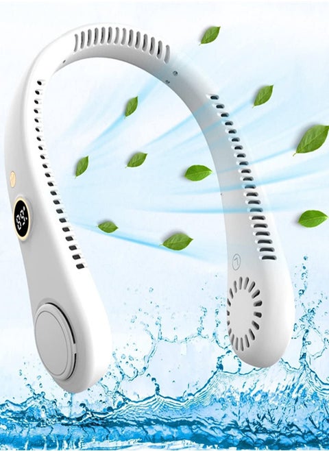 Neck Fan, Portable Hanging Neck Fan, Bladeless Neck Fan with 360° Airflow, 5-Speed Adjustable with Led Digital Display, Rechargeable Wearable Fan Cooling Quiet/White