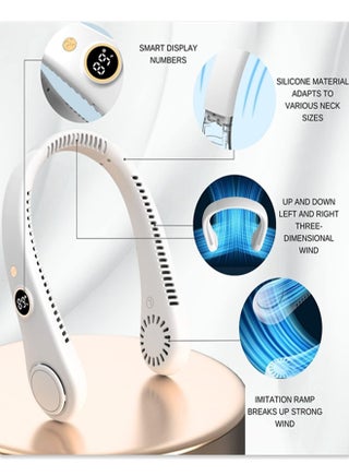 Neck Fan, Portable Hanging Neck Fan, Bladeless Neck Fan with 360° Airflow, 5-Speed Adjustable with Led Digital Display, Rechargeable Wearable Fan Cooling Quiet/White - view 4