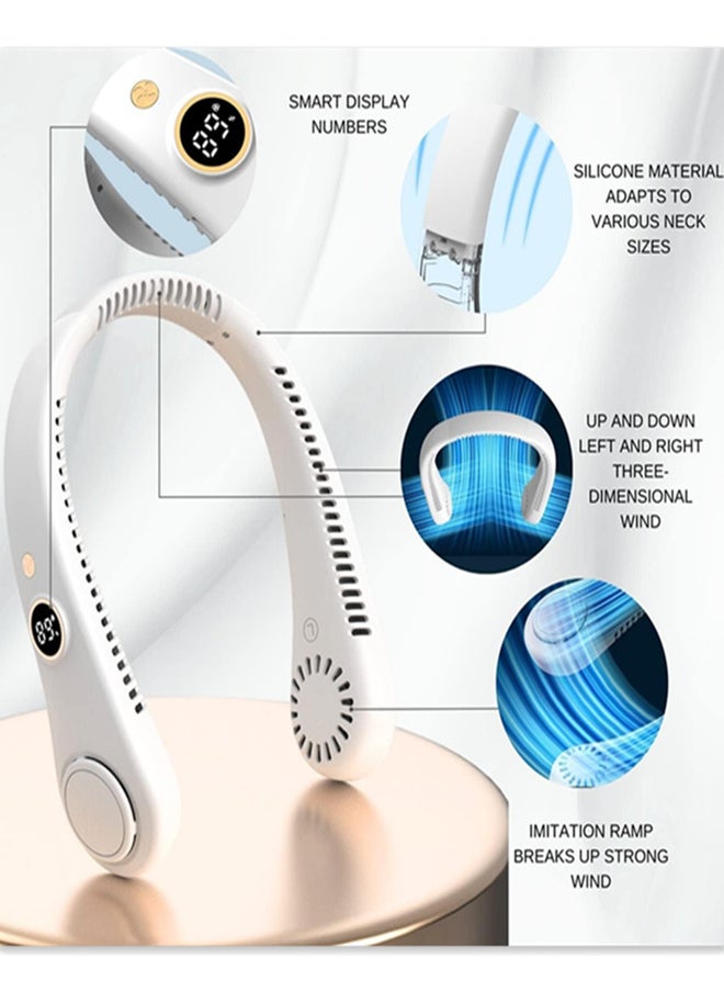 General - Neck Fan, Portable Hanging Neck Fan, Bladeless Neck Fan with 360° Airflow, 5-Speed Adjustable with Led Digital Display, Rechargeable Wearable Fan Cooling Quiet/White - Image 1